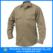 Günstige Workwear Khaki Baumwolle Bohrer Arbeit Shirt Design für Männer